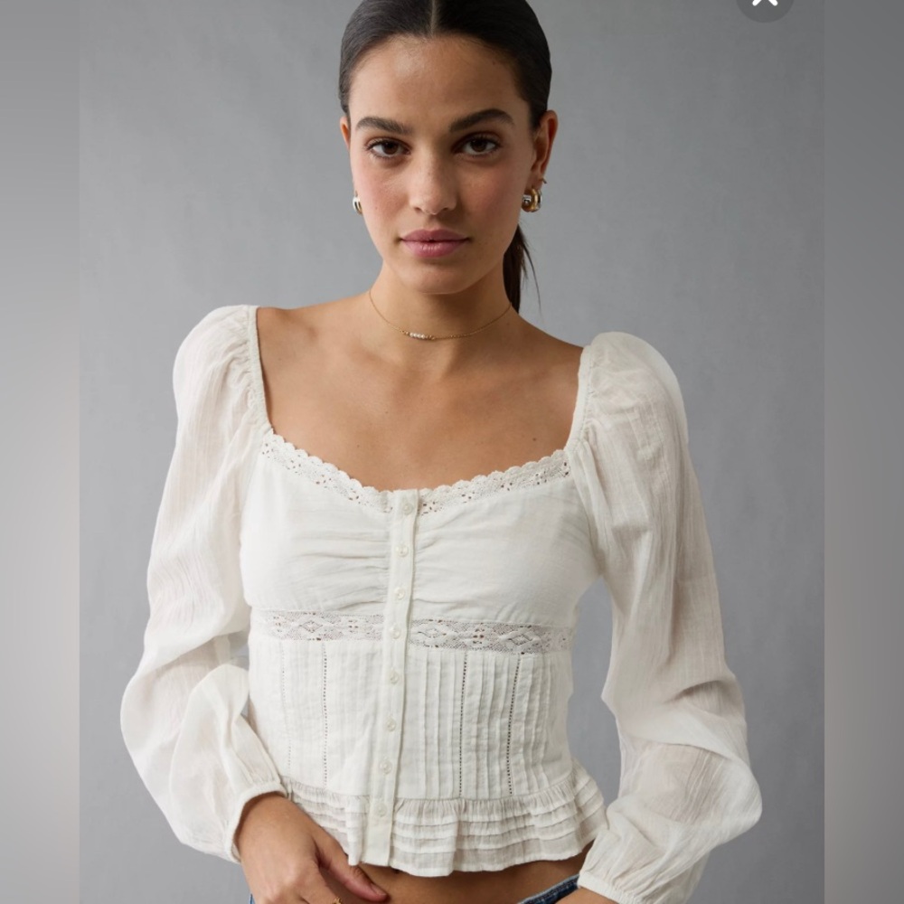 American Eagle Outfitters Cream Lace Blouse